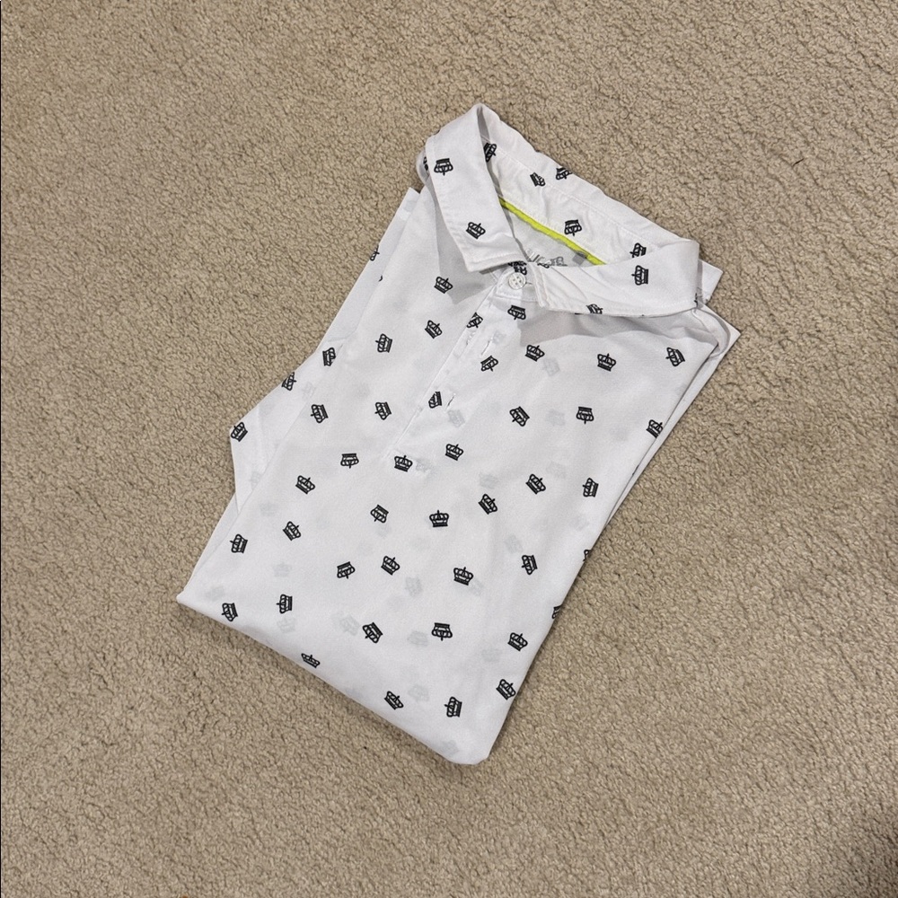 White Sligo Golf Polo Shirt with Black Crown Pattern